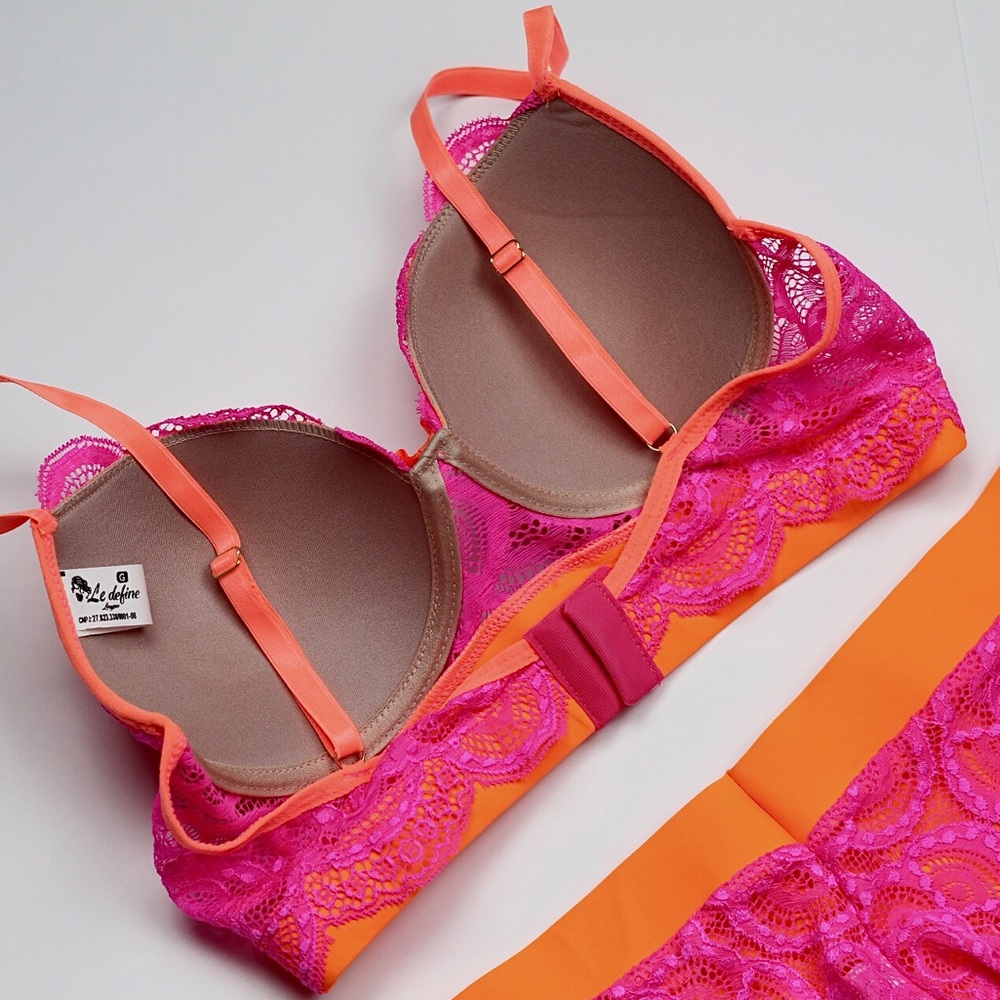 Neon lace push-up bra & thong panty - 2 piece set - Picture 10 of 15